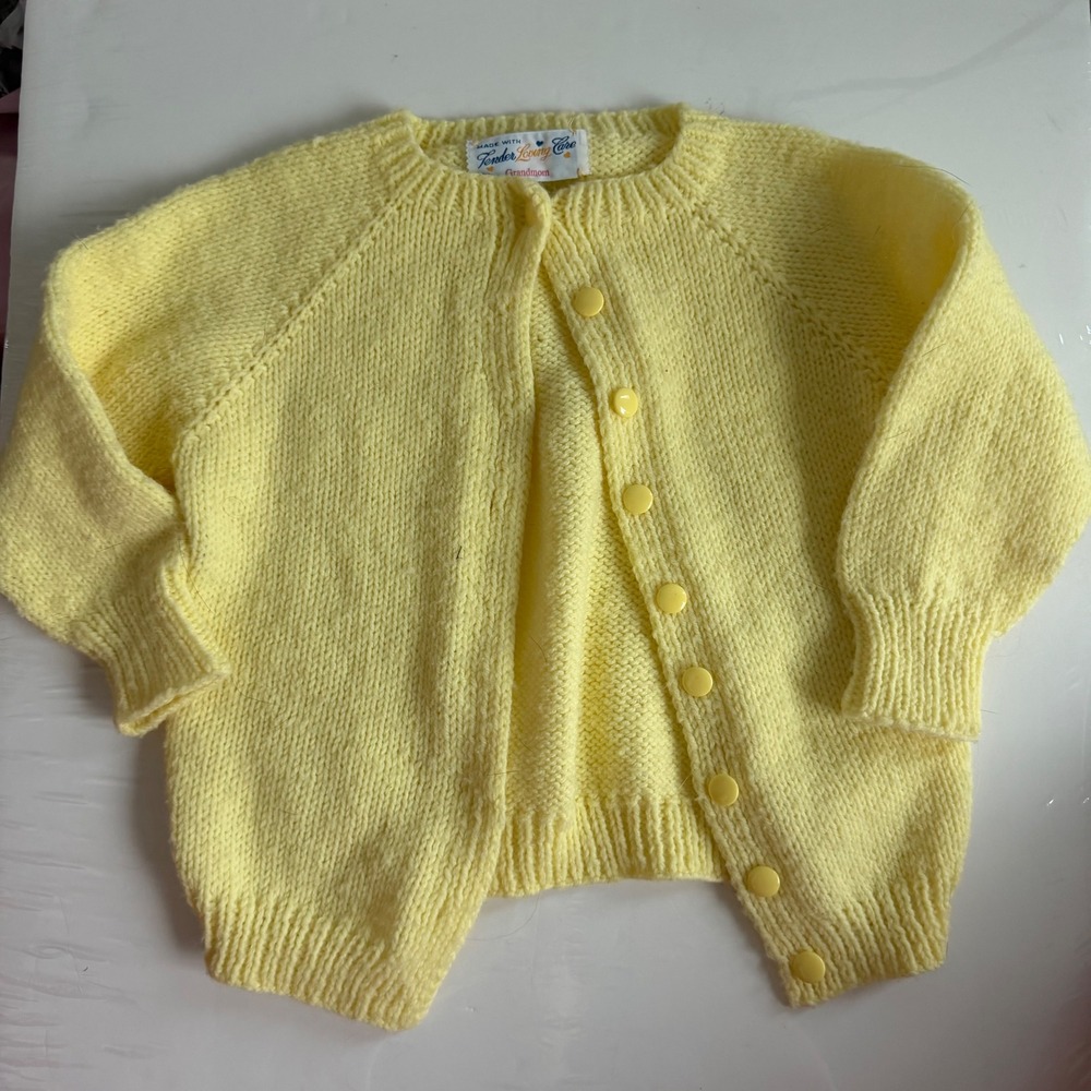 Vintage Handmade Baby Yellow Sweater Cardigan‎